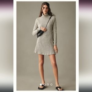 Anthropologie Turtleneck Mini Sweater Dress Grey Mix size large